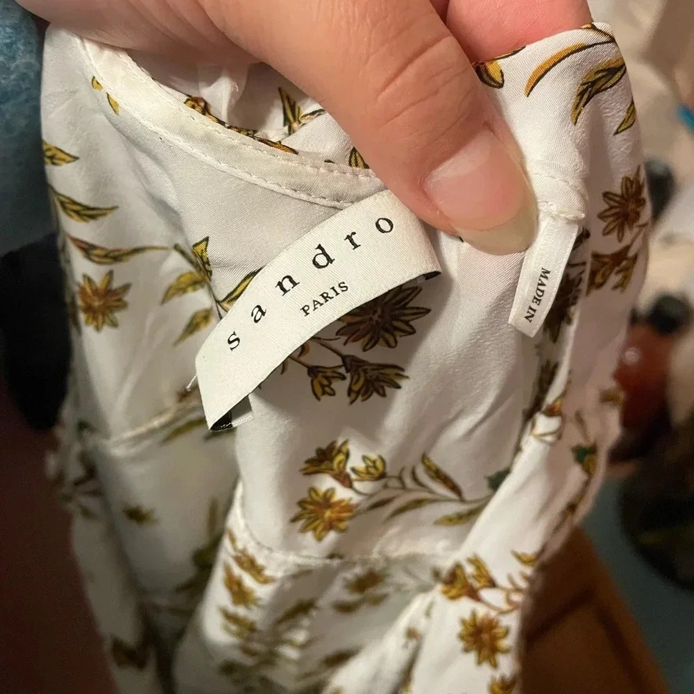 SANDRO BUTTERFLY PRINT RUFFLE BLOUSE - Picture 6 of 9